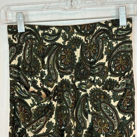 Zara Women's Pull on Green Paisley Pleated Pants Size XS Bohemian Straight Leg - Picture 9 of 14
